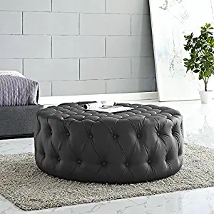 Best small round black leather ottoman