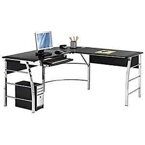 Best realspace mezza l-shaped glass computer desk, cherry.chrome