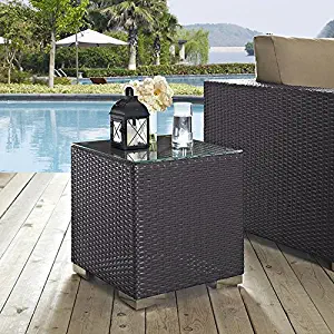 Best outdoor small brown wicker glass top end table