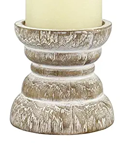 Stonebriar Antique White Wooden Pillar Candle Holder, Vintage Seaside Pillar Stand for Dining Table Centerpiece, Coffee Table, Mantel, Or Any Table Top, Small