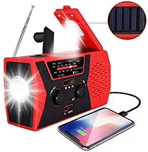 [2020 Upgraded Version] RegeMoudal Emergency Solar Hand Crank Radio, NOAA Weather Radio for Emergency with AM/FM, LED Flashlight, Reading Lamp, 2000mAh Power Bank and SOS Alarm (Black Red)