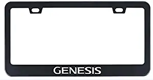 Deselen Stainless Steel License Plate Frame for Genesis with Screw Caps Cover Set, Genesis Letters，Matt Black (2 Pieces Front/Back) LP-GE02BT