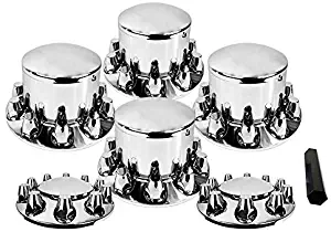 TORQUE Set of Chrome Front and Rear Axle Wheel Cover 33mm Screw-on Lug Nuts for Semi Truck (Installation Tool Included) (TR082)