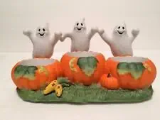 Partylite Ghost Trio Tealight Candle Holder Porcelain Halloween P7262