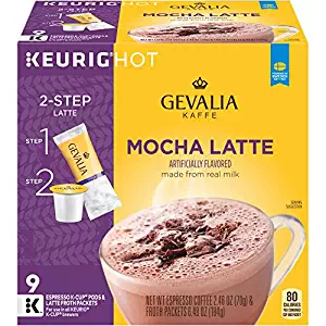 Gevalia Mocha Latte Espresso Keurig K Cup Coffee Pods & Froth Packets (36 Count, 4 Boxes of 9)