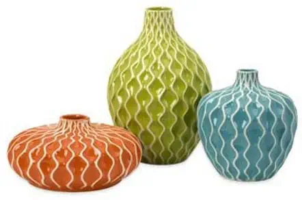 IMAX 25016-3 Agatha Ceramic Vases – Set of 3 Decorative Vases for Flowers – Handcrafted Vessels with Wave Surface Texture Design. Home Decor Accessories