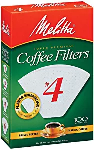 Melitta #4 Super Premium Cone Coffee Filters, White, 100 Count