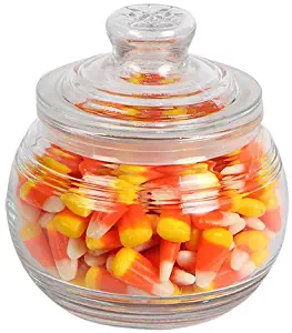 Glass Candy Jar with Ribbed Accents and Tight-Sealing Lid, 19 oz., 4.5 inches diameter