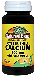 Nature's Blend Oyster Shell Calcium 500mg with Vitamin D3, 100 Tablets (Pack of 5)