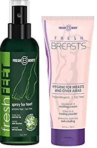 FRESH FEET and FRESH BREASTS Bundle! 4 oz Natural Anti-Bacterial Odor Fighting Spray w/Essential Oils Paired with Fresh Breast 3.4 oz Women’s Antiperspirant! (By Creator of Fresh Balls)