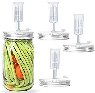 Fermentation Lids, Mason Jar Lids, Airlocks for Fermenting, Fermentation Kit for Wide Mouth Jars- 4 Set Stainless Steel Wide mouth Mason Jar Fermenting Lids for Making Sauerkraut, Pickle, Hot Sauce