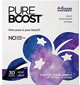 Pureboost Clean Energy Drink Mix. Contains No Sugar No Sucralose. Healthy Energy Loaded with B12, Antioxidants, 25 Vitamins, Electrolytes. (Acai Alert, 30 Count)