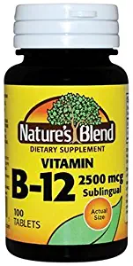 Nature's Blend Vitamin B-12 2500mcg, 100 Tablet Bottle (Pack of 2)