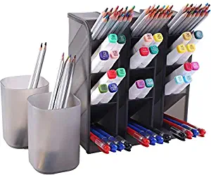 YCOCO Plastic Desk Organizer,Set of 5 Multi-Functional Pen Holder Box,Desktop Stationary,Desktop Stationery Organizer,Home Office Art Supplies Storage Rack with Drawer,Black