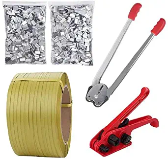 Pallet Packaging Strapping Banding Kit Tensioner Tool Sealer, 3200' Length x 1/2" Wide Coil Reel for Packing (Yellow)