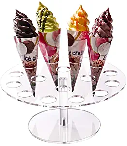 YestBuy Ice Cream Cone Holder Stand Cupcake Stand with16 Holes Capacity Clear Clear Acrylic Cone Display Stand Weddings Baby Showers Birthday Parties Anniversaries Christmas Candy Decorative