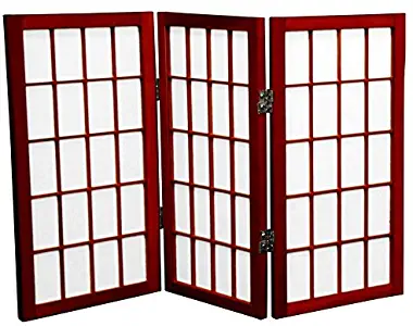 Oriental Furniture 2 ft. Tall Desktop Window Pane Shoji Screen - Rosewood - 3 Panels(B)