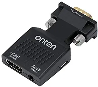 VGA to HDMI, Onten 1080P VGA Male to HDMI Female Audio Video Cable Converter Adapter for Computer, Desktop, Laptop, PC, Monitor, Projector, HDTV, Supply a Free Audio Cable and USB Cable (Black)