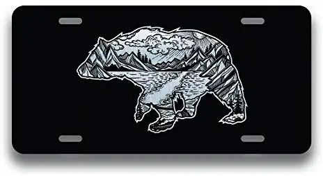 JMM Industries Bear Geometric Wild Mountain Vanity Novelty License Plate Tag Metal Car Truck 6-Inches by 12-Inches Etched Metal UV Resistant ELP136