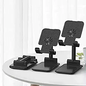 snaklhos Cell Phone Stand Foldable Desktop Phone&Tablet Holder Adjustable Height&Angle Compatible with iPhone/Samsung Galaxy/Nintendo Switch/Ipad Mini etc (Black)