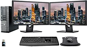 Dell Optiplex 7010 PC Bundle with 2 x 24 FHD Dell Monitors, Wireless Keyboard and Mouse, Gel Mousepad, WiFi, i7, 16GB Memory, 1TB SSD Storage, Windows 10 (Renewed)