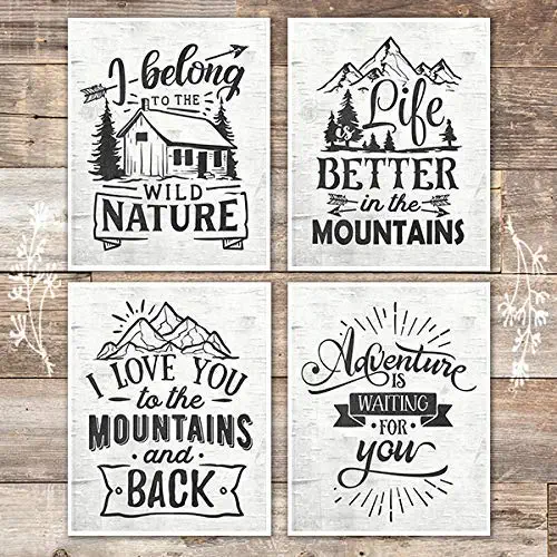Rustic Nature and Mountains Quotes Art Prints (Set of 4) - Unframed - 8x10s