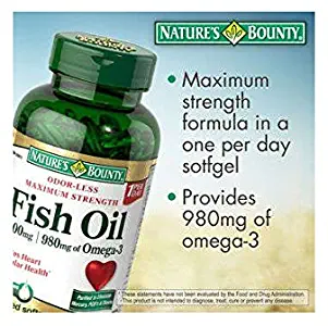 Nature's Bounty Maximum Strength Fish Oil 1,400 mg - 980 mg Omega-3 - 130 Enteric Coated Liquid Softgels Single & Multi Packs (Two Bottles each of 130 Softgels)