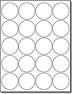 White 2" Round Circle Labels - 20 Labels Per Sheet - for Inkjet & Laser Printers - 25 Sheets / 500 Labels