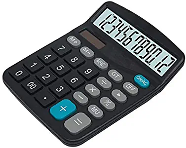 Calculator, Standard Function Desktop Calculator, Solar Battery Dual Power Basic Office Calculators, Black