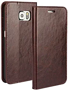 Galaxy S6 Wallet Case, Jaorty Genuine Leather Folio Flip Case Cover Book Design with Kickstand Feature with Card Slots/Cash Compartment for Samsung Galaxy S6 (5.1