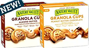 Nature Valley, New! GRANOLA CUPS Variety Pack + BONUS Beverage Bottle, 3 boxes of PEANUT BUTTER CHOCOLATE, 3 boxes of ALMOND BUTTER, (PACK OF 6) 60 cups total.