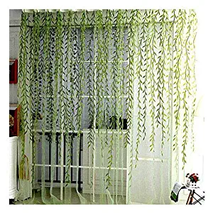 BROSHAN Voile Window Room Curtain Willow Leaves Print Sheer Voile Panel Drapes Green Window Treatments, 1 Panel, 78''L x 39" W