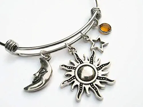 Personalized Sun Moon & Star Bracelet, Expandable Stainless Steel Bangle Bracelet, Nature Bracelet, Celestial Jewelry