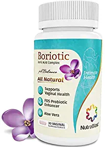 NutraBlast Boriotic Boric Acid Suppositories 800mg Complex w/Aloe Vera & FOS Probiotic Enhancer, 30 Count | All Natural Made in USA