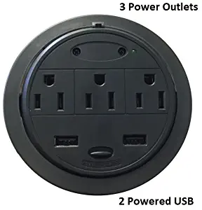 Kable Kontrol Power Grommet - Desktop Power Data Center (3 Power Outlets / 2 USB Ports)