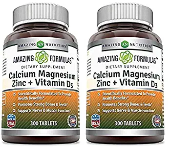 Amazing Nutrition Calcium Magnesium Zinc + Vitamin D3 300 Tablets - 2 Pack