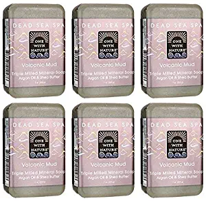One With Nature Dead Sea Spa Volcanic Mud Mineral Soap 7oz (Pack of 6) With Dead Sea Minerals, Argan Oil and Shea Butter