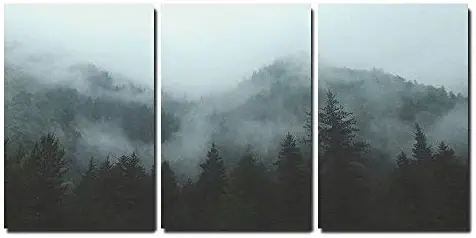 wall26 - 3 Piece Canvas Wall Art - Mountain Forest in Fog - Modern Home Art Stretched and Framed Ready to Hang - 24"x36"x3 Panels