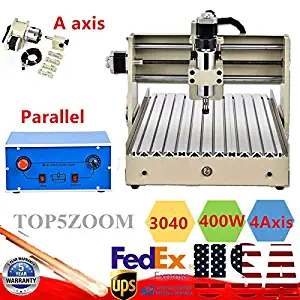 Power Milling Machines,4 Axis CNC 3040 Router Engraver 400W Desktop Engraving Drilling Milling Machine Drill Wood DIY Artwork Woodworking 3D Driller Cutting for Building, Building Model Making, PCB