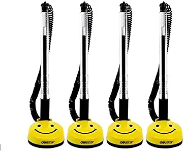 Chris.W Pack of 4 Smile Face Desktop Gel Ink Pen/Counter Pens with Adhesive-Backed Base, Black Ink, 0.5mm(All Yellow)
