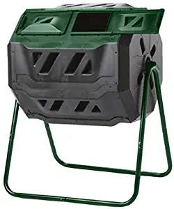 Exaco Trading Company Exaco Mr.Spin Compost Tumbler - 160 Liters / 43 Gallon, Dual Chamber Composter On Two-Leg Stand,Green/Black