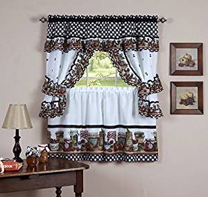 naturally home Mason Jars Kitchen Curtain Cottage Set, Tiers and Ruffled Swag, 24-Inch Long and Swag Top