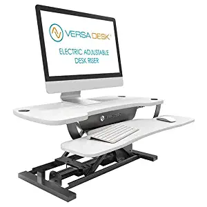 VersaDesk Power Pro - 36" Electric Height-Adjustable Desk Riser - Sit to Stand Desktop with Keyboard and Mouse Tray - Black & White