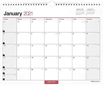 Office Depot Monthly Wall Calendar, 15" x 12", White, January to December 2021, OD302428