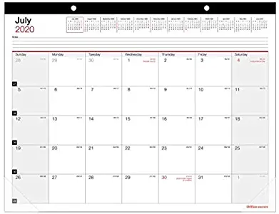 Office Depot Monthly Academic Desk Calendar, 22" x 17", 30% Recycled, July 2020 to June 2021