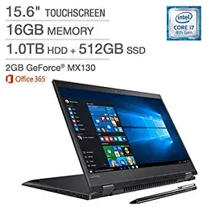 Lenovo Flex 5 Series 2-in-1 15.6in Touchscreen Laptop Intel i7-8550U 16GB RAM 1TB HDD + 512GB SSD 4K Ultra HD 2GB NVIDIA GeForce MX130 Win 10 Professional (Renewed)