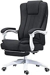 Swivel chair ZJQ Chair with Armrests and Footrest High Back Task Chair Adjustable Angle Recliner Linen Fabric Suitable for Home Office (Color : Black)