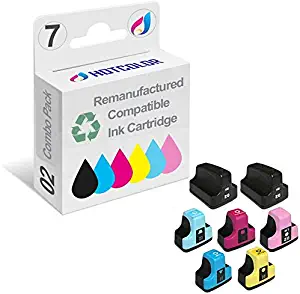 HOTCOLOR Re-Manufactured 02 Ink Cartridge for HP Photosmart 3110 3210 3310 8200 8230 8250 8253 C5150 C5180 Printer (2 Black, Cyan, Magenta, Yellow, Light Cyan, Light Magenta, 7-Pack)