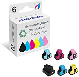 HOTCOLOR Remanufactured Ink Cartridge Replacement for HP 02 Ink for HP photosmart C5180 C6180 C6280 C7180 C7280 C7200 Printer (Black, Cyan, Magenta, Yellow, Light Cyan, Light Magenta, 6-Pack)