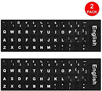 [2 pcs] Lapogy Universal English Keyboard Stickers, Computer Keyboard Stickers Black Background with White Large Lettering for Computer Laptop Notebook Desktop